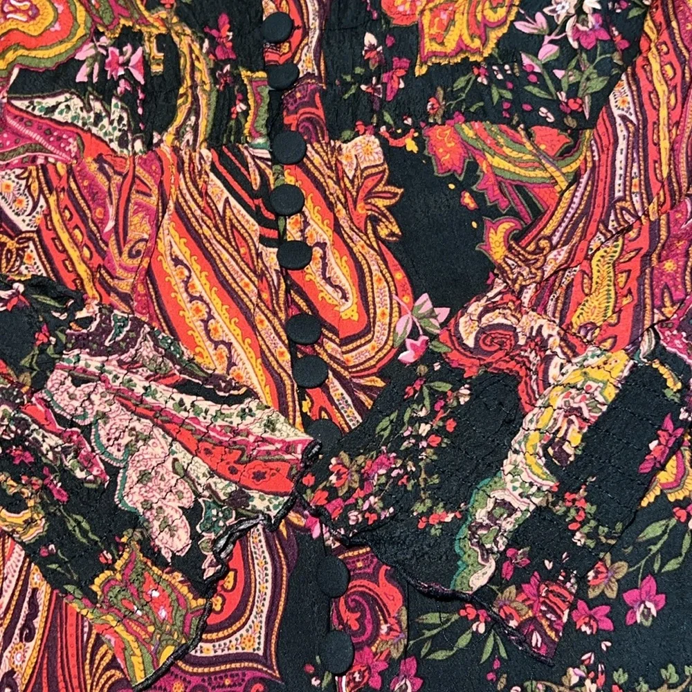 NWOT Zara paisley print smocked a neck button down dress Size XS - Picture 8 of 12